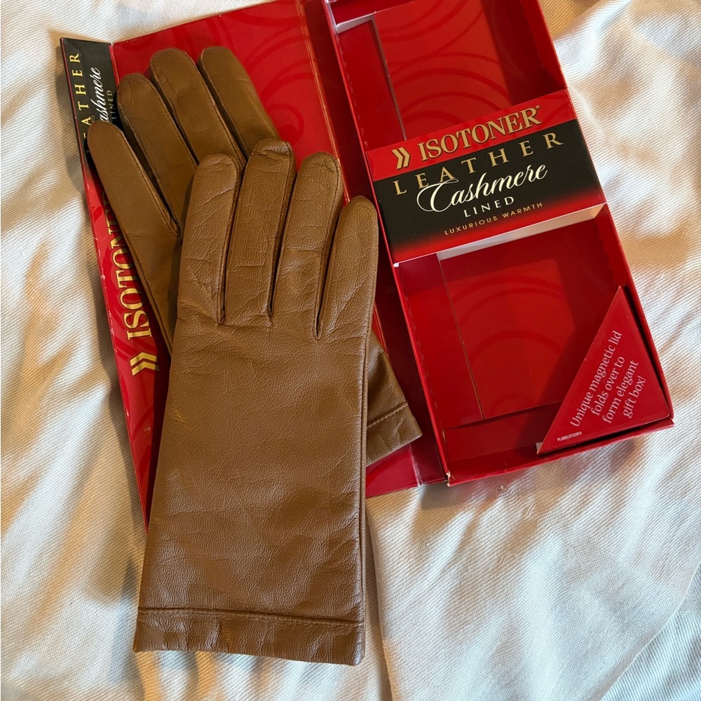 Isotonor Brown Leather Cashmere-Lined Gloves